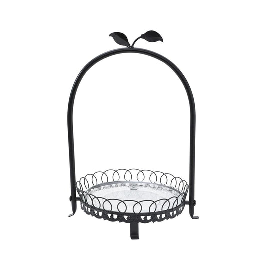Tray Stand with glass shelf -  Black Metal Single Tier - Oct 26