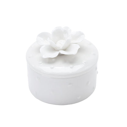 Trinket Box Ceramic Round with White Flower 8 x 7.8cm - Oct 26