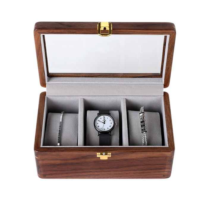 Watch Box Black Walnut Wood 3 Watch
