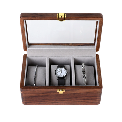 Watch Box Black Walnut Wood 3 Watch