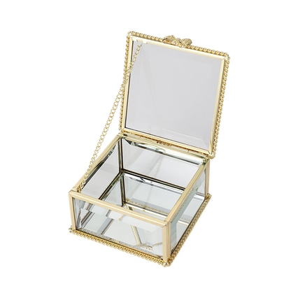 Glass Jewellery box Gold with Clear Glass (5.5 x 8.5 x 8.5 cm)
