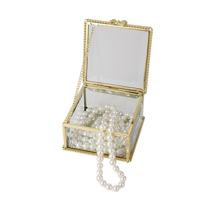 Glass Jewellery box Gold with Clear Glass (5.5 x 8.5 x 8.5 cm)
