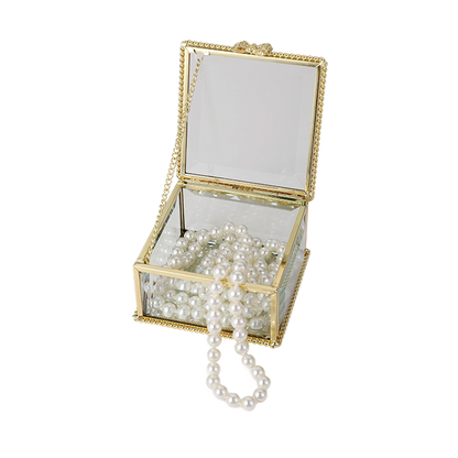 Glass Jewellery box Gold with Clear Glass (5.5 x 8.5 x 8.5 cm)