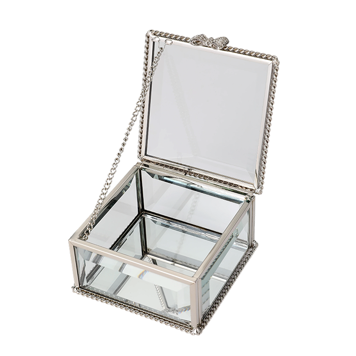 Glass Jewellery box Silver with Clear Glass (5.5 x 8.5 x 8.5cm)