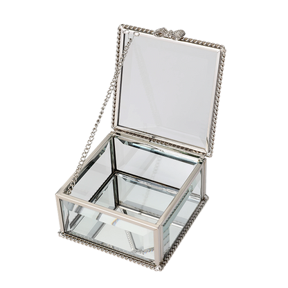 Glass Jewellery box Silver with Clear Glass (5.5 x 8.5 x 8.5cm)