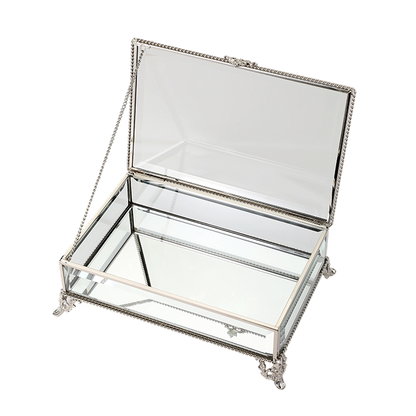 Glass Jewellery box Silver with Clear Glass (6.7 x 20.5 x 13.5cm)