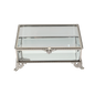 Decorative glass box with silver metal frame on a white background