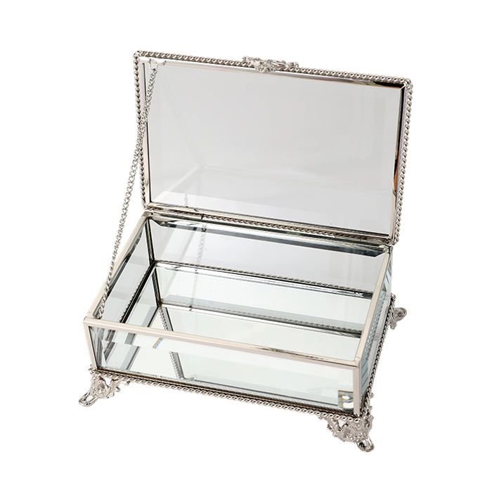 Glass Jewellery box Silver with Clear Glass (6.7 x 15.5 x 10 cm)