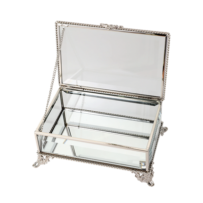 Glass Jewellery box Silver with Clear Glass (6.7 x 15.5 x 10 cm)