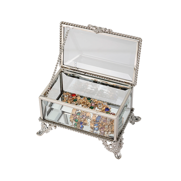 Glass Jewellery box Silver with Clear Glass (6.7 x 10 x 6.5 cm)