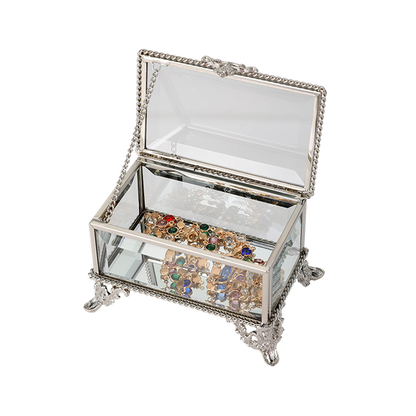 Glass Jewellery box Silver with Clear Glass (6.7 x 10 x 6.5 cm)