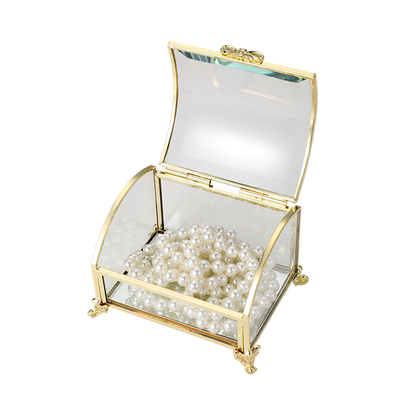 Glass Jewellery box Gold Curved with Clear Glass (6 x 10 x 7.7 cm)