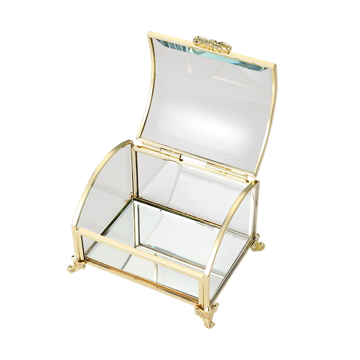 Glass Jewellery box Gold Curved with Clear Glass (6 x 10 x 7.7 cm)