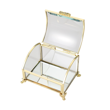 Glass Jewellery box Gold Curved with Clear Glass (6 x 10 x 7.7 cm)