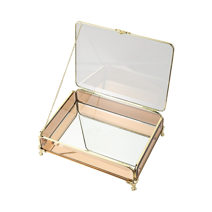 Glass Jewellery box Gold with Amber Glass (6.5 x 20 x 15.3cm)