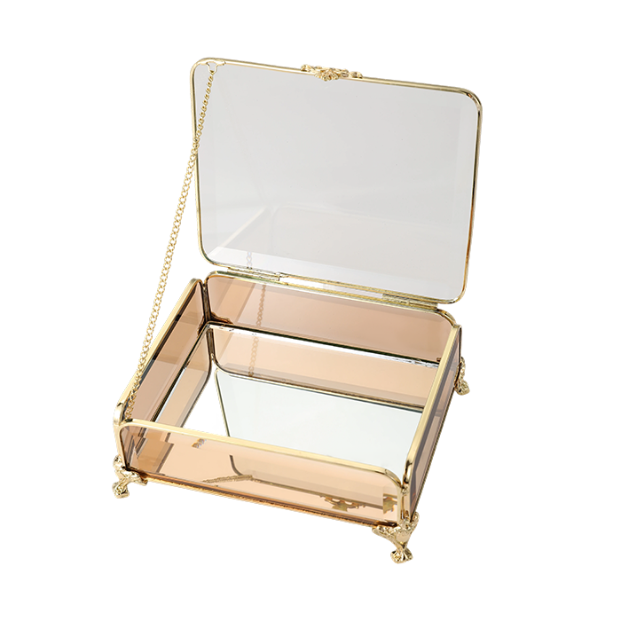 Glass Jewellery box Gold with Amber Glass (6.5 x 15 x 12cm)