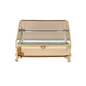 Decorative glass box with gold accents on a white background