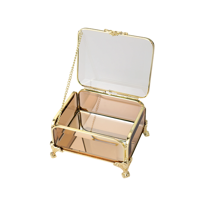 Glass Jewellery box Gold with Amber Glass (6.5 x 10 x 8cm)