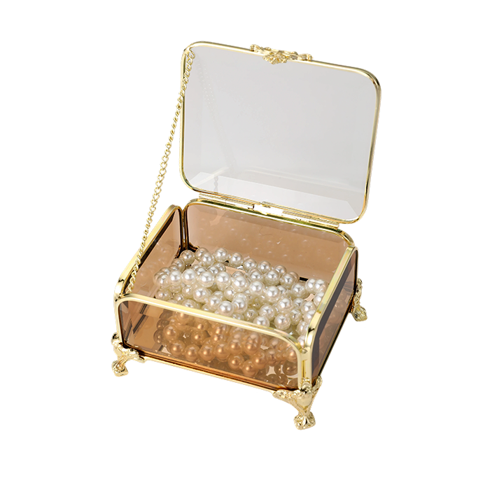Glass Jewellery box Gold with Amber Glass (6.5 x 10 x 8cm)