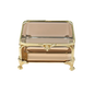Decorative glass box with gold frame and legs on a white background