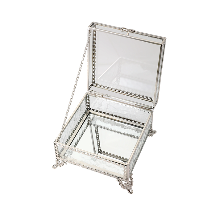 Glass Jewellery box Silver with Clear Glass (9 x 13.5 x 13.5cm)