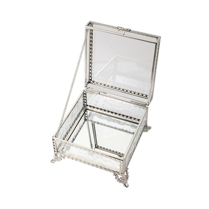 Glass Jewellery box Silver with Clear Glass (9 x 13.5 x 13.5cm)