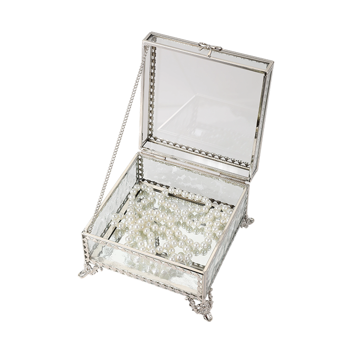 Glass Jewellery box Silver with Clear Glass (9 x 13.5 x 13.5cm)