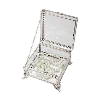 Glass Jewellery box Silver with Clear Glass (9 x 13.5 x 13.5cm)