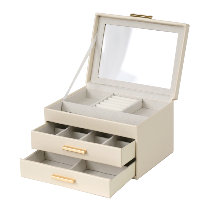 Jewellery Box PVC Champagne Leather 2 Draw