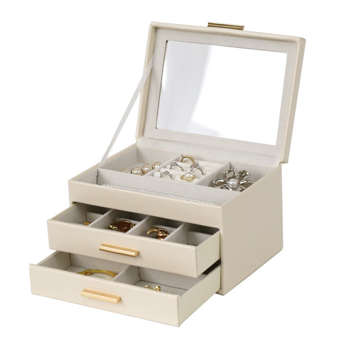 Jewellery Box PVC Champagne Leather 2 Draw