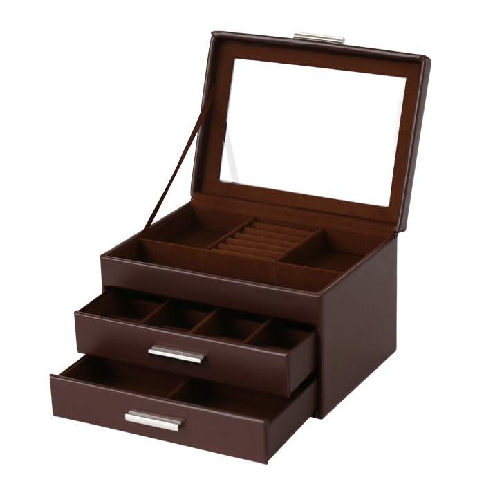 Jewellery Box PVC Brown Leather with 2 Draws