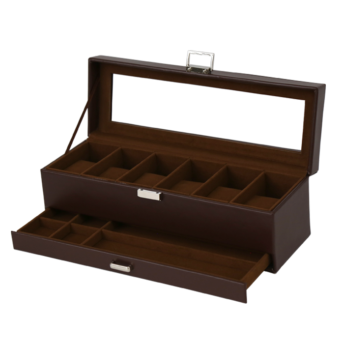 Watch Box Brown PVC Leather 6 Watch