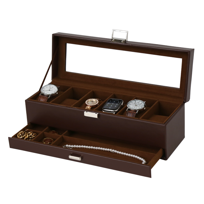 Watch Box Brown PVC Leather 6 Watch