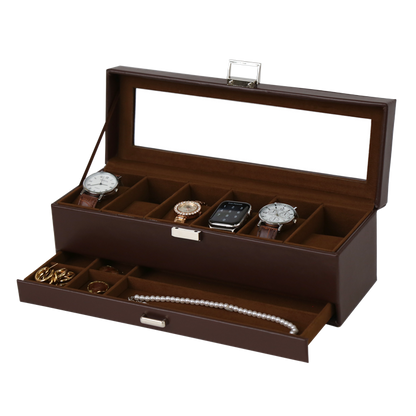 Watch Box Brown PVC Leather 6 Watch
