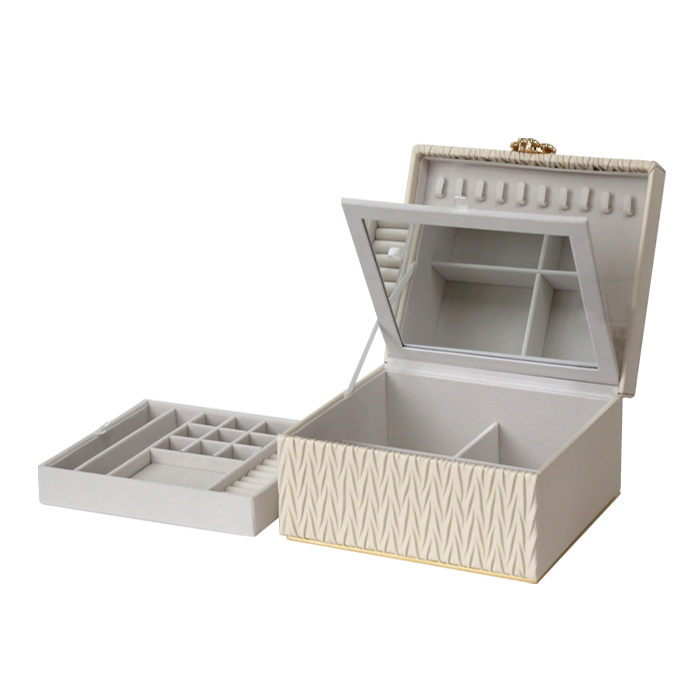 Jewellery Box PVC Champagne Leather Wrinkled with Lift Out Tray