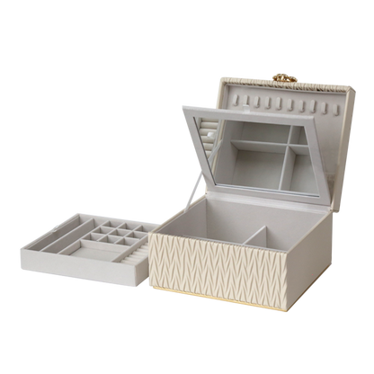Jewellery Box PVC Champagne Leather Wrinkled with Lift Out Tray