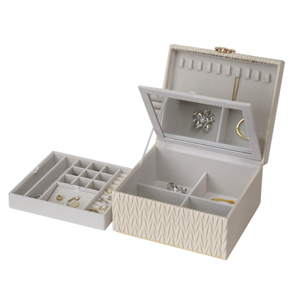 Jewellery Box PVC Champagne Leather Wrinkled with Lift Out Tray
