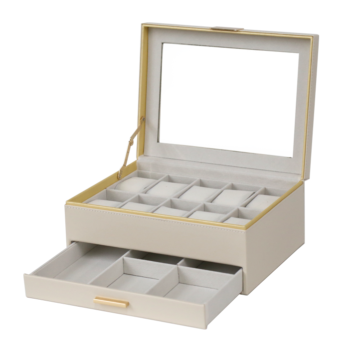 Jewellery Box PVC Champagne Leather 1 Draw