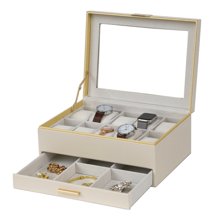 Jewellery Box PVC Champagne Leather 1 Draw