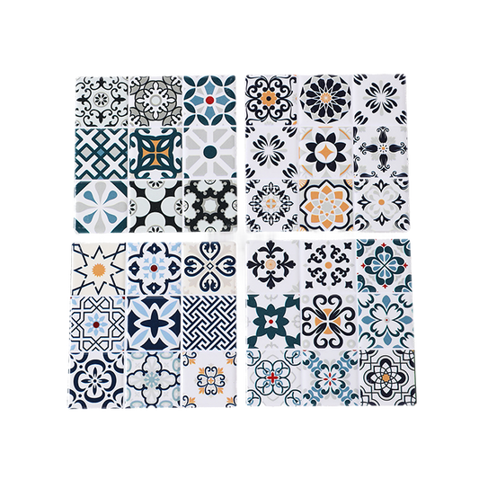 Set of decorative tiles with various patterns on a white background