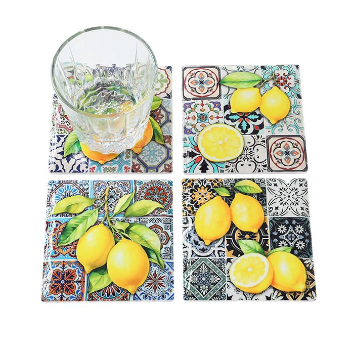 Coasters x 4 - Square Lemons 2