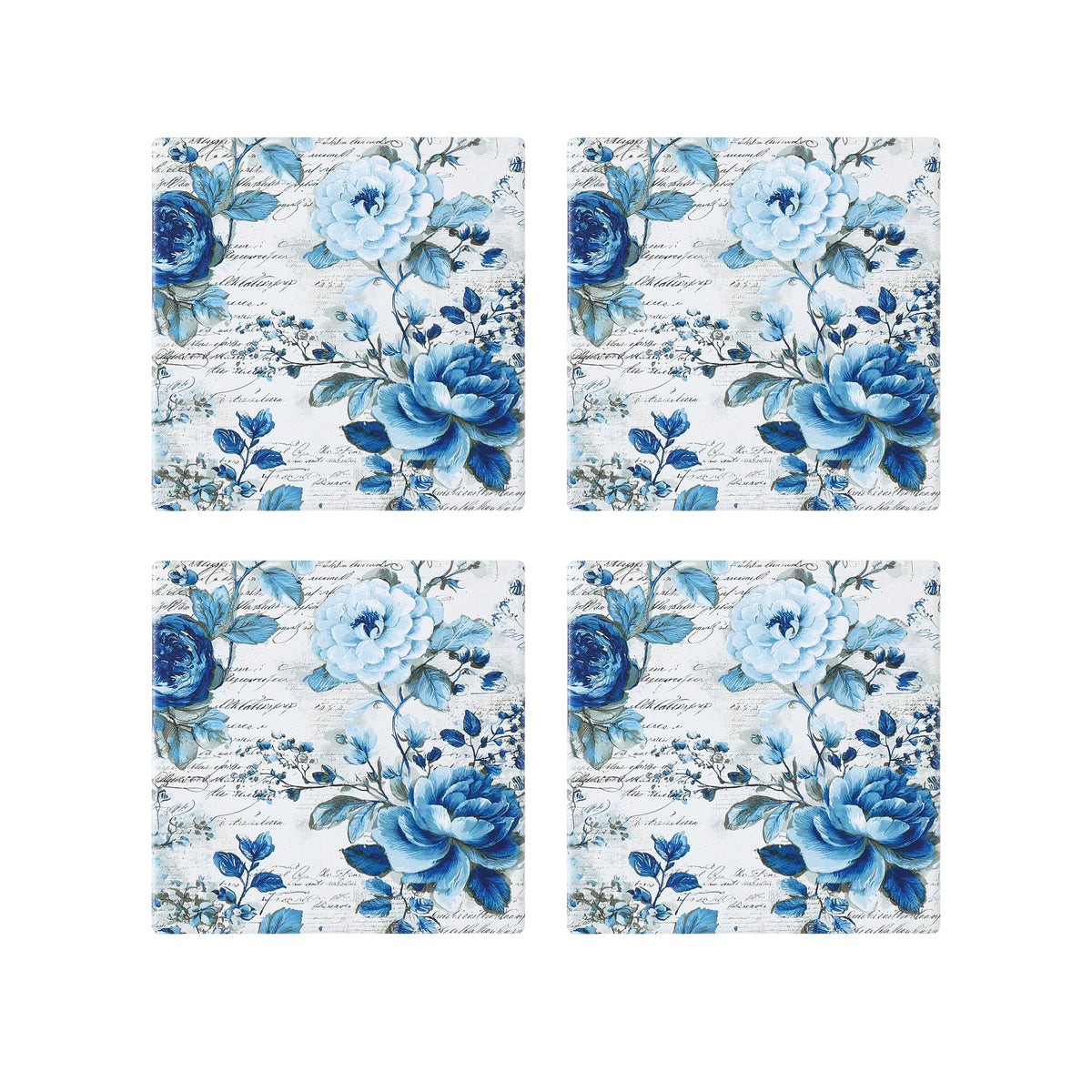 Coasters x 4 - Blue Flowers Square Matt