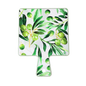 Rectangular mat with green leaf and olive design on a white background
