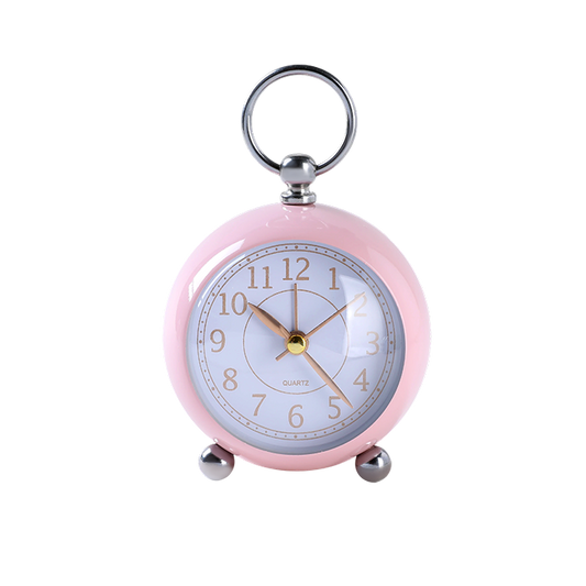 Pink pocket watch with a white face on a white background