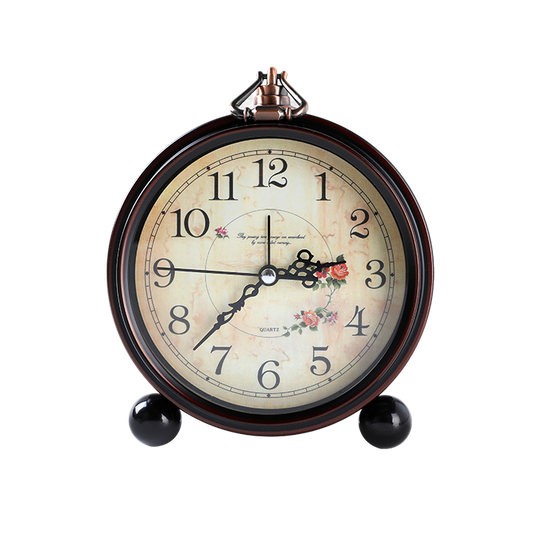 Vintage-style clock with floral design on a white background