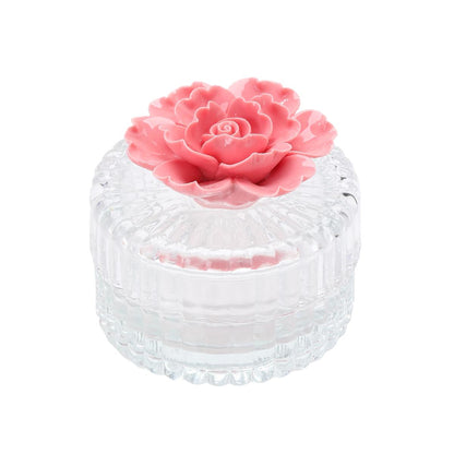 Trinket Box Glass Round with Pink Flower 8 x 7.8cm - Oct 26